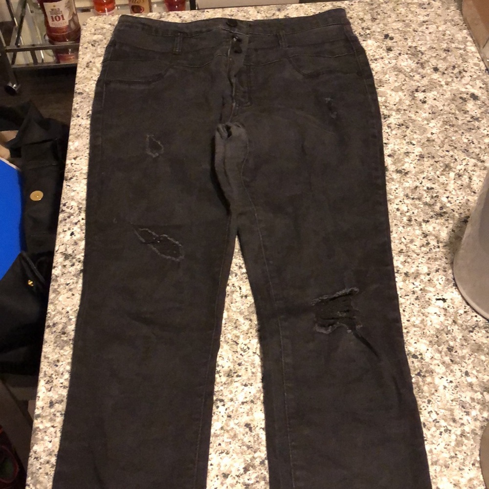 Black Stretchy High Waisted Button Jeans